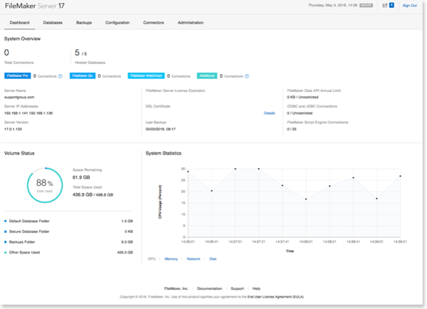 FileMaker 17 Server Screenshot