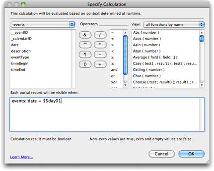 Creating calendars in FileMaker Pro