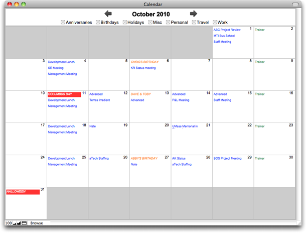 Creating calendars in FileMaker Pro