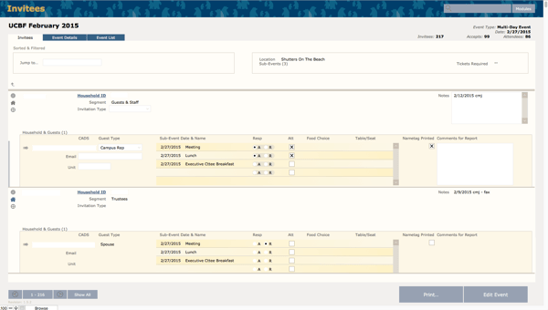 Event management system using the FileMaker Platform