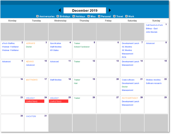 FileMaker Calendars Monday Start of Week